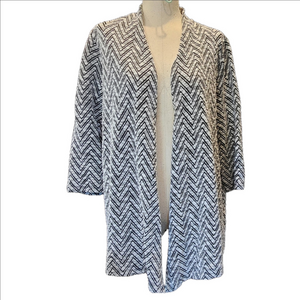 KASPER Black and White Chevron Cardigan